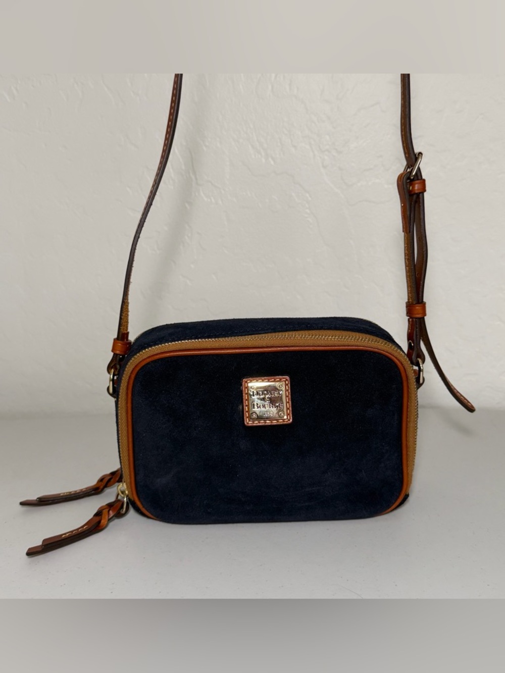 Dooney & Bourke Navy Suede Sawyer Crossbody